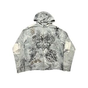 Rare Vintage Triple 5 Soul Distressed Patchwork Zip Hoodie Size Large‎ Grey